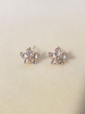 NWT Delicate Floral Crystal Stud Earrings - Rose Gold Tone